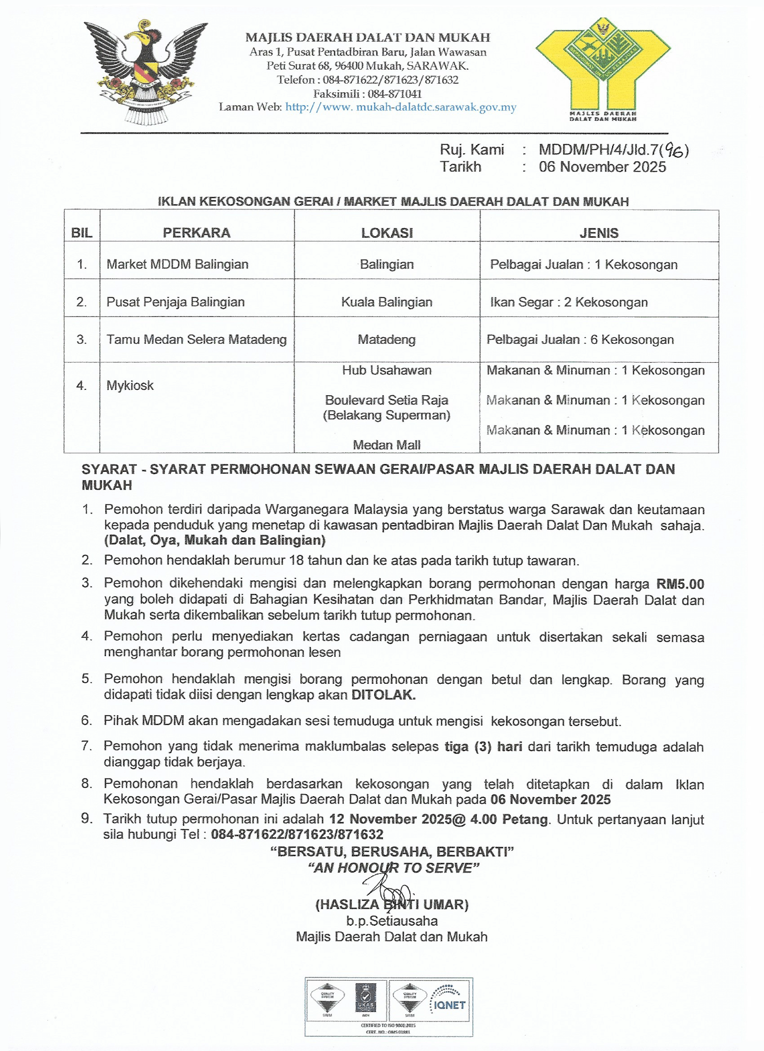 Iklan Kekosongan Gerai Majlis Tahun 2025